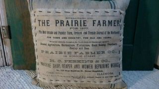 PRIMITIVE VINTAGE ADVERTISING THE PRAIRIE FARMER PILLOW GRAIN SACK MENDS TUCK 5