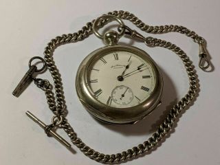 American Waltham Antique Pocket Watch 18s 11j In Argentine Silver Case 1885