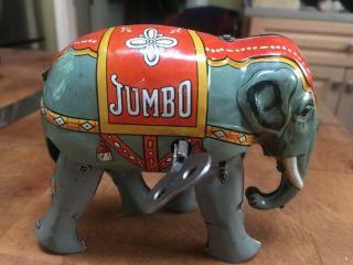 Vintage Tin Toy Jumbo Elephant Made In Us Zone Germany Wind Up