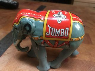 Vintage Tin Toy Jumbo Elephant Made in US Zone Germany Wind up 2