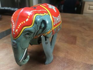 Vintage Tin Toy Jumbo Elephant Made in US Zone Germany Wind up 3