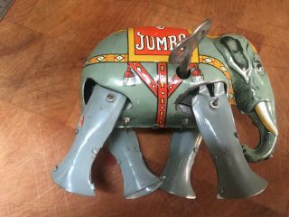 Vintage Tin Toy Jumbo Elephant Made in US Zone Germany Wind up 4