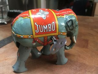 Vintage Tin Toy Jumbo Elephant Made in US Zone Germany Wind up 6