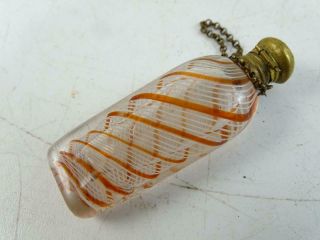 Antique German Ribbon Glass Brass Miniature Perfume Bottle Victorian 1800s Vtg