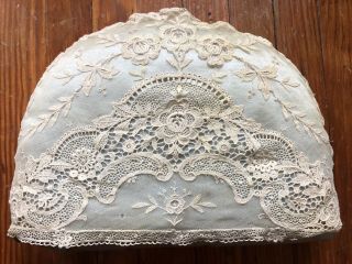 Antique Victorian Handmade Lace & Silk Tea Cozy Cover