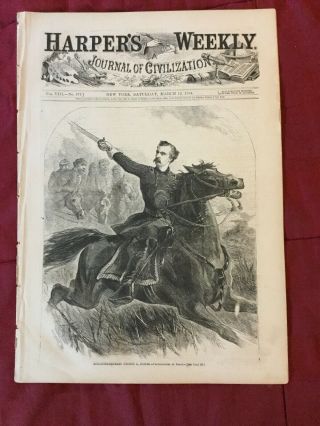 General George Custer - Civil War - 1864 Harper’s Weekly Newspaper