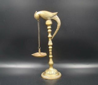 Handmade Carving Statue Copper Brass Oil Lamp Candlestick Parrot Art Deco
