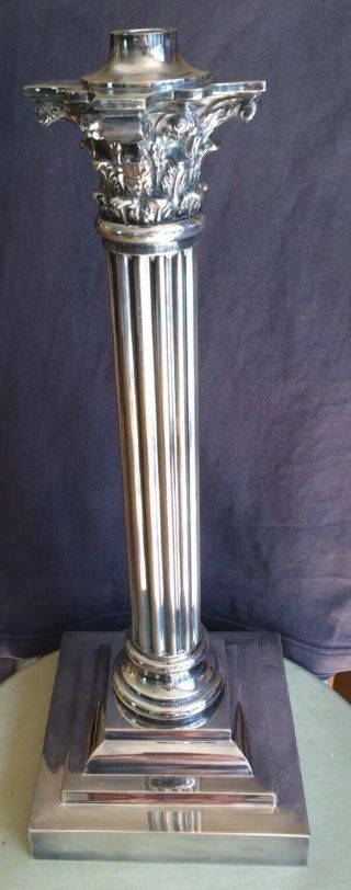 Rare Silver Plated Oil Lamp Corinthium Column