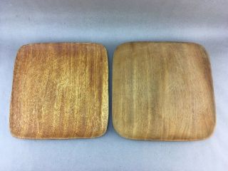 Set of 8 Mid - Century Square Teak Wood Plates 10 
