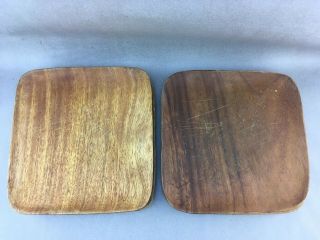 Set of 8 Mid - Century Square Teak Wood Plates 10 