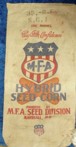 Vintage 1950 Dbl Sided Canvas Mfa Seed Corn Feed Sack Marshall,  Mo