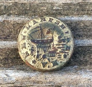 Dug Union Civil War Hampshire State Seal Militia Cuff Button With Gilt,  Us