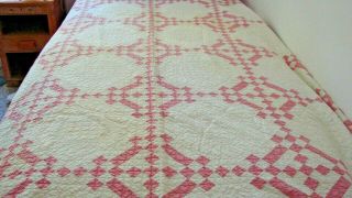 Antique Early 1900s Tiny Hand Stitched Pink & White Cotton Quilt