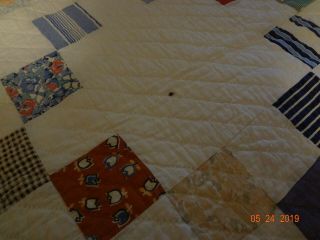 Antique Quilt/Nine Patch/Feedsack/Hand quilted/Multicolor/70 