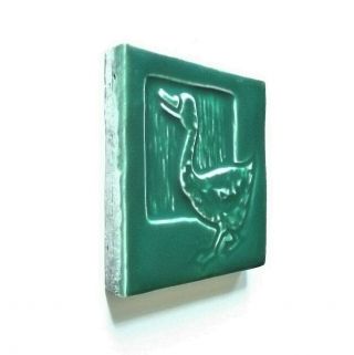 ANTIQUE ARTS & CRAFTS MISSION Gloss Green Goose MOSAIC TILE COMPANY POTTERY TILE 2