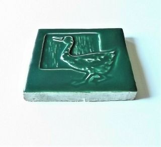 ANTIQUE ARTS & CRAFTS MISSION Gloss Green Goose MOSAIC TILE COMPANY POTTERY TILE 5