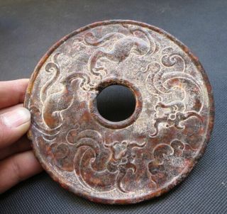 Antique Chinese Hongshan Jade Carving Dragon Bi 217g
