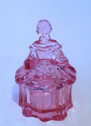 Antique Crinoline Lady Crystal Powder/trinket Box/pot/jar Moser Dresser Doll