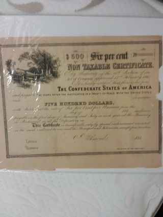 Non Taxable Certificate From The Confederate States Of America