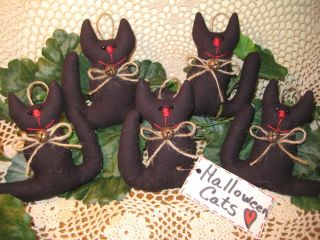 5 Halloween Handmade Fabric Black Cats Tree Ornaments Bowl Fillers Home Decor