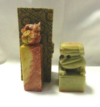 2 VINTAGE CHINESE SOAPSTONE WAX SEALS ONE 2