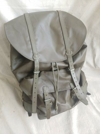 Vintage Swiss Army Rubberized Military Backpack & Frame Leather Straps Rucksack