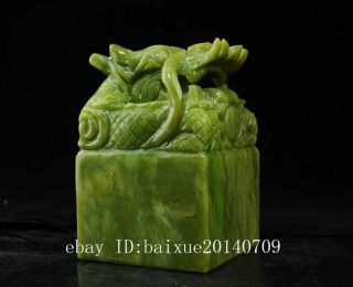 chinese natural jade hand - carved delicate dragon imperial jade seal i02 2