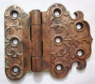 1 Antique Victorian Eastlake Hinge Cast Brass Ornate Floral Unequal Window Door