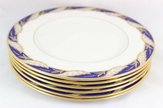 HTF SET 6 SALAD PLATES LENOX BONE CHINA BELLEVUE COBALT BLUE P524B GOLD LEAVES 5