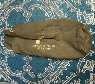 Vintage Military Duffle Bag Green Canvas Stenciled