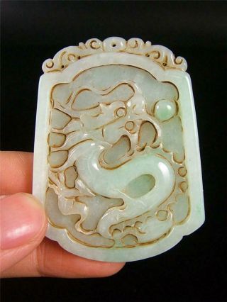 Fine Old Chinese Jadeite Emerald Jade Pendant Netsuke Powerful Dragon