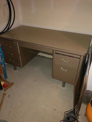 Vintage Mid Century STEELCASE Tanker Industrial Desk metal desk - Gently 2