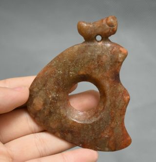 3.  4 " Old Chinese Hongshan Culture Jade Stone Carved Insect Worm Pendant Amulet