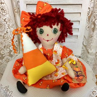Primitive Raggedy Ann Doll 15 " Halloween With Candy Corn Ornie Shelf Sitter