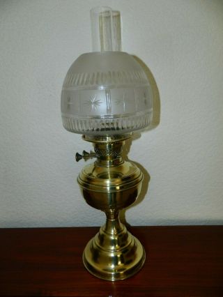 Antique Duplex Type Oil Lamp Cut Glass Globe With A Brass Oil Font