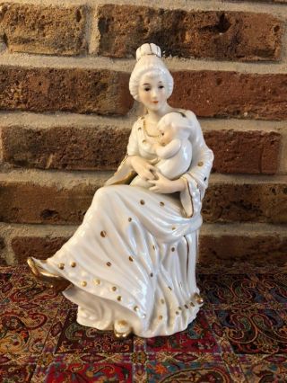 Vintage Capodimonte Porcelain Of Mother And Child,  Gold Plated