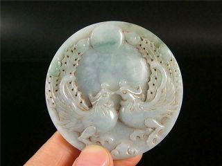 Old Chinese Jadeite Emerald Jade Carve Pendant Netsuke Double Phoenix