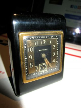 Vintage Westclox Travel Alarm Clock W/ Bakelite Case Good Running Cond.
