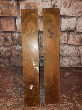 Large Pair Antique Edwardian Solid Brass Bronze Door Push Plates Reclaimed Pub