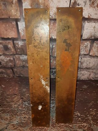 Large Pair Antique Edwardian Solid Brass Bronze Door Push Plates Reclaimed Pub 2