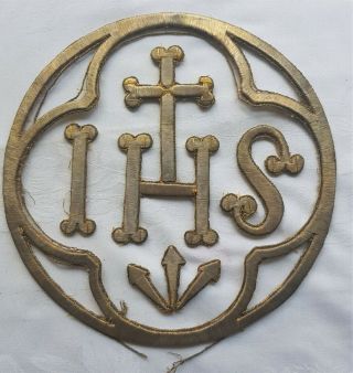 Vintage Gold Metallic " Ihs " Applique Circle Frame Gothic Look French