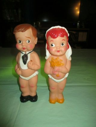 Vintage Baby Bride & Groom Squeak Toy Girl W/ Doll 8  Tall By A Stern Toy