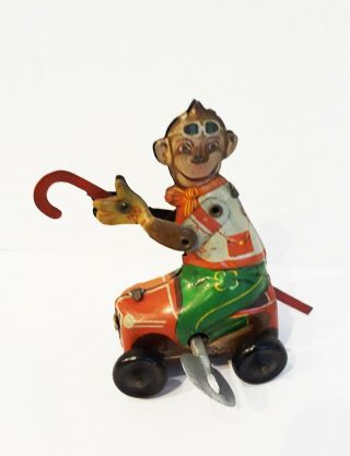 Antique Japanese Wind Up Tin Toy - Monkey
