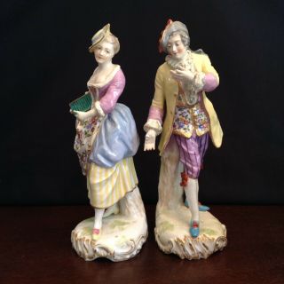 Sevres Porcelain Figurines,  Set Of 2 Hand Painted Detail 9.  5 " Tall