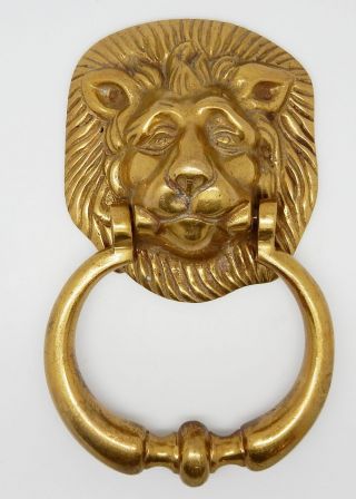 Heavy Vintage English Georgian Style Brass Lion Head Door Knocker