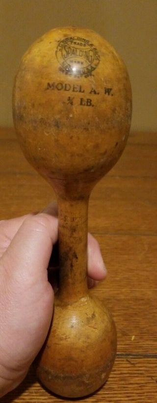 1 Antique Wooden Spalding Model A.  W.  3/4 Lb Barbell Dumbbell Hand Weight