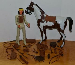 Vintage Marx Johnny West Geronimo Action Figure 12 " 1973 With Storm Cloud Horse