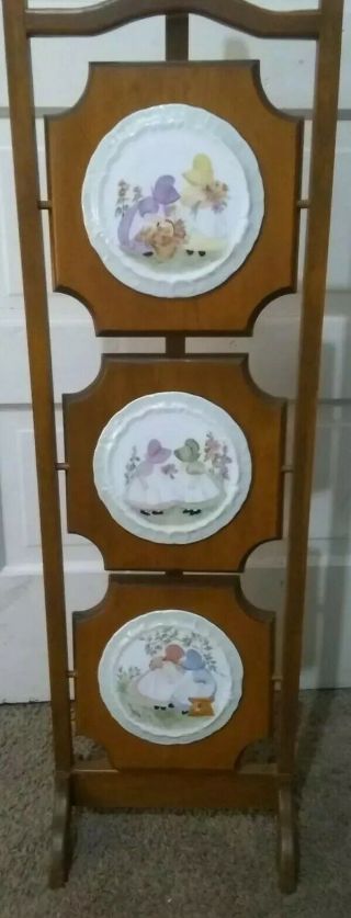 Antique Folding 3 Tier Pie Stand With Ceramic Tile Inlays