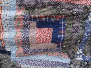 LARGE ANTIQUE LOG CABIN QUILT TOP CALICO/FEEDSACK 3