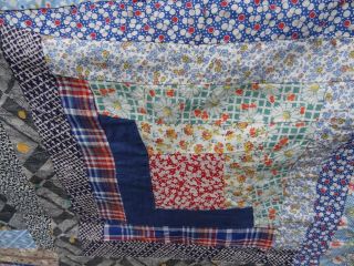 LARGE ANTIQUE LOG CABIN QUILT TOP CALICO/FEEDSACK 4